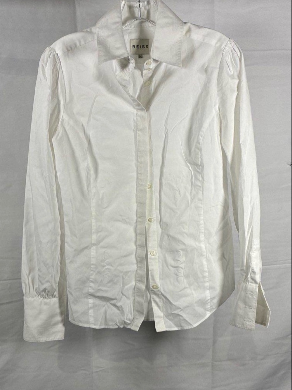 Reiss White Cotton Tailored Button Up Blouse Puff Shoulder Shirt US 6 UK 10 EU 3 - Picture 1 of 5